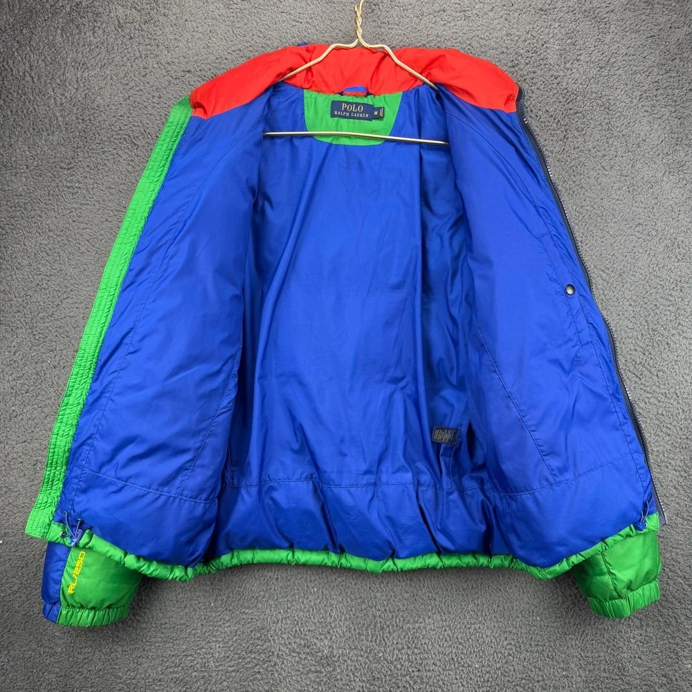 Polo Ralph Lauren Mens RL250 Down Puffer Jacket Green Blue Red Colorblock Size M